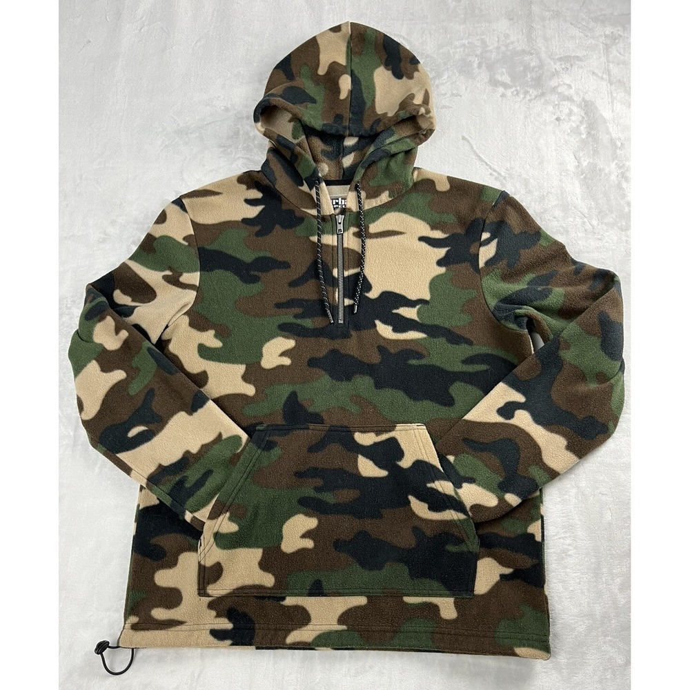 URBAN PIPELINE Fleece Sweater Men Small Green Camo 1/4Zip Kangaroo Pocket Hoodie